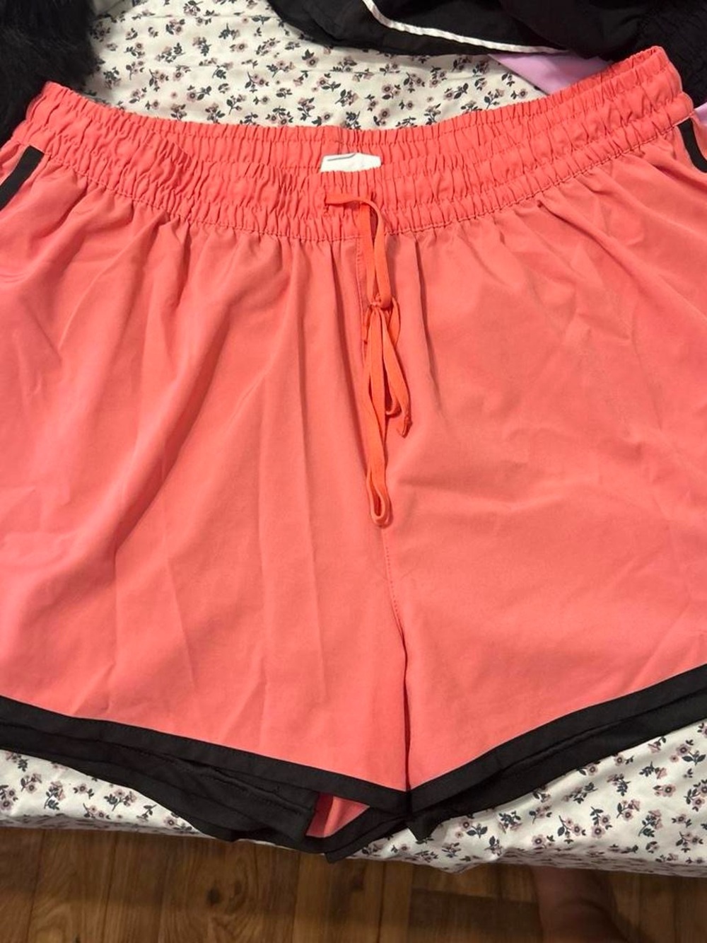 Ladies Coral Pink Drawstring Athletic Shorts
